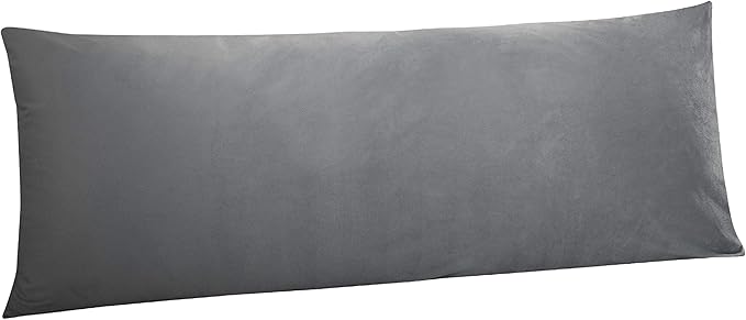 NTBAY 1 Pack Zippered Velvet Body Pillow Cover, Super Soft and Cozy Luxury Fuzzy Flannel 20x54 Long Pillowcase with Zipper, 20x54 Inches, Smoke Grey