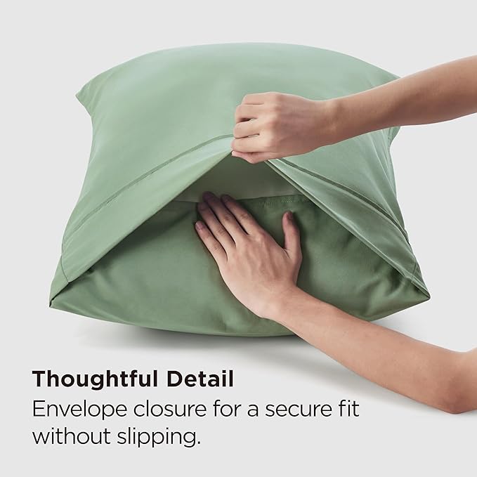 Bedsure Pillow Cases Standard Size Set of 2 - Sage Green Brushed Microfiber Pillowcases, Super Soft and Cozy Pillow Case Covers with Envelope Closure for Kids, Wrinkle, Fade Resistant, 20x26 Inches