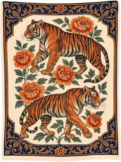 Tiger Blanket Super Soft Warm Fluffy Fleece Flannel Asian Oriental Animal Throw Blanket Cozy Fuzzy Plush Stuff Bedding Blankets Gifts for Women Kids Boys Girls Adults 60"X50"