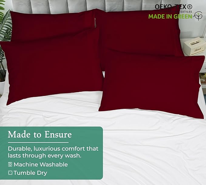 Royale Linens King Pillowcase Set of 2 - Bed Pillow Cover - 20" x 40" - Red Pillowcases - 1800 Brushed Microfiber, Wrinkle & Fade Resistant - Soft & Cozy- King Size Pillow Case (Burgundy)