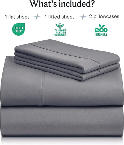 LuxClub 4 PC California King Size Sheet Set Deep Pockets 18" Wrinkle Free Cooling Sheets Machine Washable Hotel Bedding Silky Soft - Light Grey California King