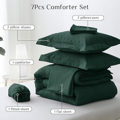 JOLLYVOGUE California King Comforter Set, Ultra-Soft Bed in a Bag Cal King Size 7 Pieces, Oeko-TEX Certified Bedding Set with Down Alternative Comforter, Sheets, Pillowcases & Shams, Emerald Green