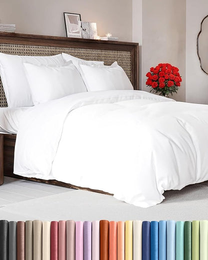 Duvet Cover Super King Size Set - Extra Soft Super King Duvet Cover with 2 Pillow Shams - Hotel Luxury, Easy Care & Fade Free w/ Zipper Closures & Ties - All Season, Comfy, Cozy & Breathable (White)