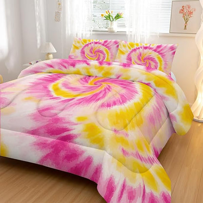Pink Tie-dye Comforter Sets Twin Size,Abstract Modern Art Bedding Set for Your Room,Graffiti Soft Lightweight Quilted Set All Season 1 Comforter and 2 Pillowcases