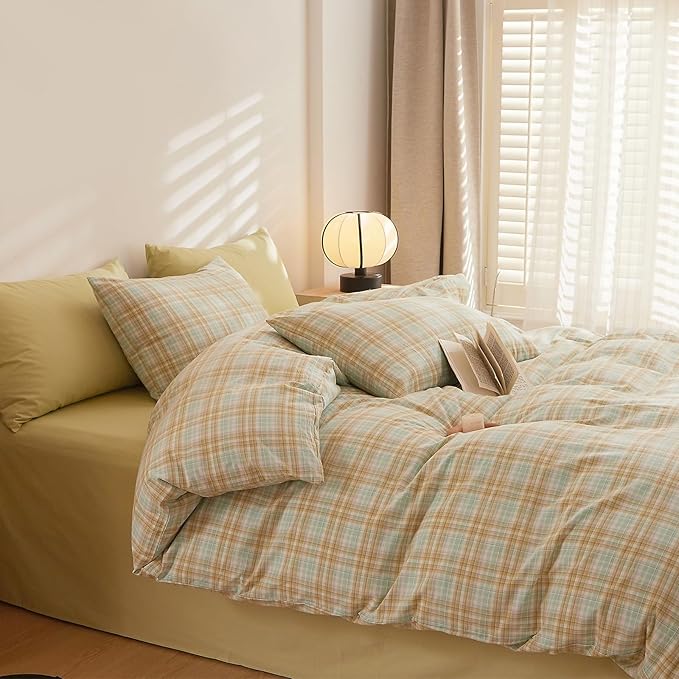 HighBuy Blue Gingham Comforter Set Full Size Modern Checkered Plaid Comforter Set 3 Pieces Blue Grid Bed Comforter with 2 Pillowcases Fluffy Farmhouse Grid Plaid Bedding Set for All Seasons