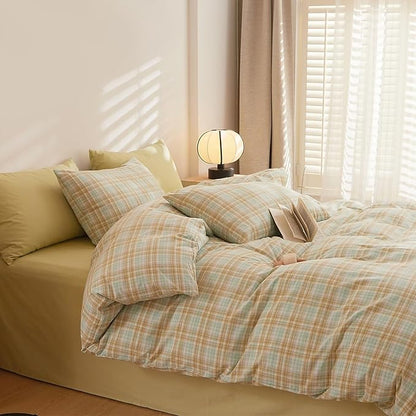 HighBuy Blue Gingham Comforter Set Full Size Modern Checkered Plaid Comforter Set 3 Pieces Blue Grid Bed Comforter with 2 Pillowcases Fluffy Farmhouse Grid Plaid Bedding Set for All Seasons