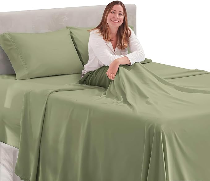 Nestl King Size Sheet Set, 4 Piece Extra Deep Pocket (18-24 inches), Microfiber, Hotel Luxury, Soft, Breathable, Wrinkle-Free, Easy to Care, Sage Green New