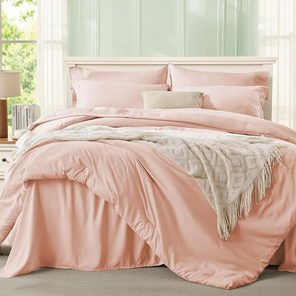 Anluoer Pink King Comforter Set 7 Pieces, Bed in a Bag with Sheets, All Season Bedding Sets with 1 Comforter, 2 Pillow Shams, 2 Pillowcases, 1 Flat Sheet, 1 Fitted Sheet