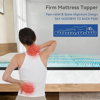 Firm Mattress Topper Queen Size 3 Inch, Pain Relieving Foam Bed Topper for Extra Support, 5-Zone Memory Foam&High-Density Foam Mattress Pad, CertiPUR-US Certified
