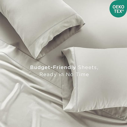 Threadmill Cotton Twin XL Sheet Set | 100% Cotton Sheets for Twin XL Size Bed | Solid Sateen Twin XL Bed Sheets Set with 16” Deep Pocket | Soft Breathable 3-Piece Cooling Sheet Set | Light Grey