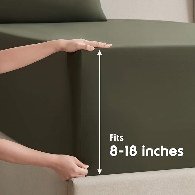 Nestl Full XL Sheet Set - Luxury 1800 Ultra-Soft Microfiber Full Extra Long Bed Sheets - Double Brushed - Deep Pockets - Easy Fit - 4 Piece Set - Bedding Sheets & Pillowcases (Full XL, Olive Green)