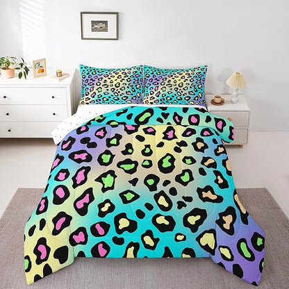 Feelyou Leapord Comforter Set Full Size Leopard Print Comforter for Boys Girls Teens Cheetah Print Bedding Set Morden Duvet Set Room Decor Pale Blue Quilt Set
