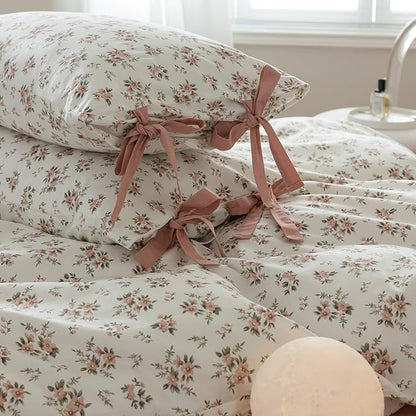 HighBuy Bohemian King Bed Comforter Set Pink Floral Bedding Sets 3 Piece with 2 Bowknot Bow Tie Pillowcases Flowers French Country Style King Comforter Set,Soft Lightweight