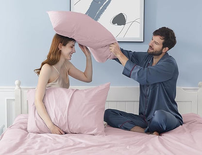 Pillow Cases, King Size Cotton Percale Weave Pillowcases, Pre-Shrunk Breathable and Hypoallergenic Pillowcases, Set of 2 (2 Piece King 20 Inch x 40 Inch, Light Pink)