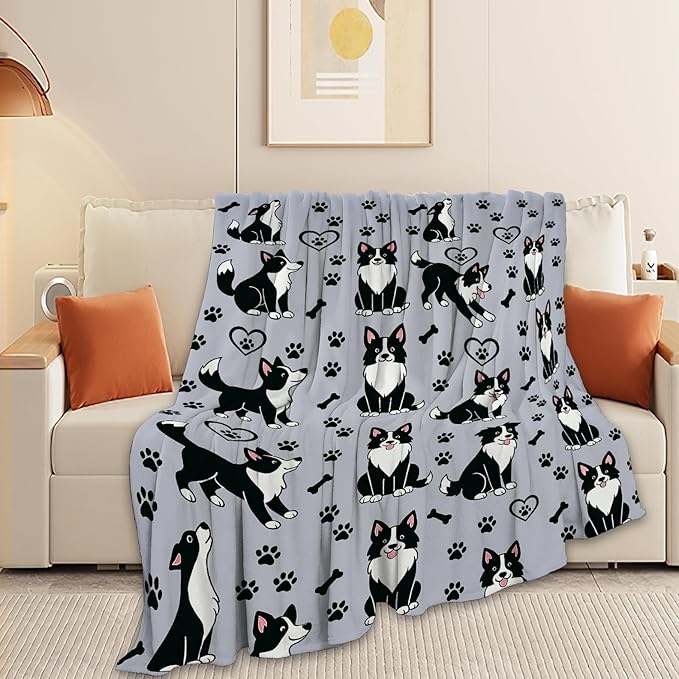 Border Collie Blanket Super Soft Warm Fluffy Fleece Flannel Dog Throw Blanket Cozy Fuzzy Plush Stuff Bedding Blankets Gifts for Women Kids Boys Girls Adults 50"X40"