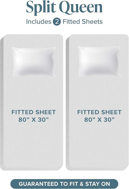 Bare Home Split Queen Sheet Set - 1800 Ultra-Soft Microfiber - Double Brushed - Deep Pockets - Easy Fit - 5 Piece Set - Bedding Sheets & Pillowcases (Split Queen, Grey)