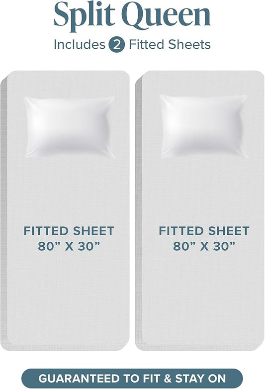 Bare Home Split Queen Sheet Set - 1800 Ultra-Soft Microfiber - Double Brushed - Deep Pockets - Easy Fit - 5 Piece Set - Bedding Sheets & Pillowcases (Split Queen, Grey)