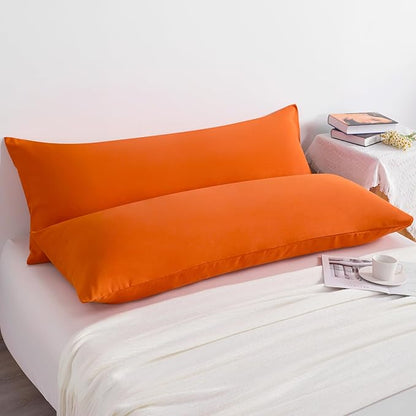 NTBAY Body Pillow Cases Set of 2, 2 Pack Brushed Microfiber 20x54 Pillow Cases, Soft, Wrinkle, Fade, Stain Resistant Orange Pillow Cases with Envelope Closure, 20x54 Inches, Orange