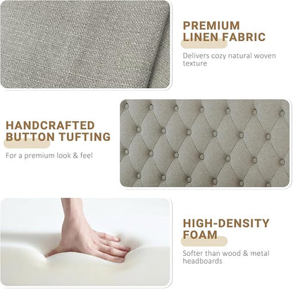King Headboard Only, Linen Classic Tufted Design, Gray Linen | 2 installation options: 1.bed frame mount 2.wall mount (for adjustable bed), Classic hand-tufted headboard king size