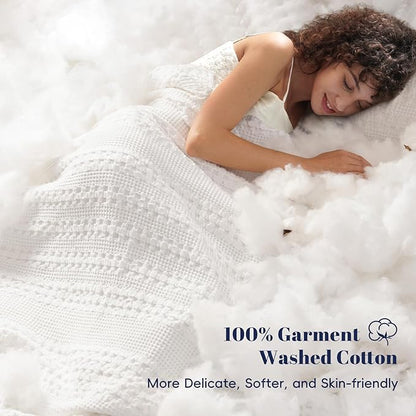 PHF 100% Cotton Waffle Weave Blanket Twin Size for Bed, Soft Lightweight & Breathable for Spring and Summer, All-Season Comfort, Luxury Aesthetic Blanket for Home Decor, 66"x90", White