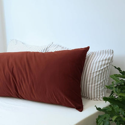 MooMee Body Pillow Cover Pillowcase with Zipper 100% Washed Cotton Linen Like Textured Breathable Durable Soft Comfy (Solid Fired Brick Red, 21”x54”, 1PC)