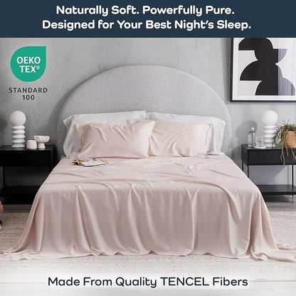 Olive + Crate Tencel Lyocell Eucalyptus Twin Sheets Set - Extra Long Sheet Set - Cooling Tencel Sheets for Hot Sleepers with 16 Inch Deep Pocket Fit - Barely Pink 3-Piece Set