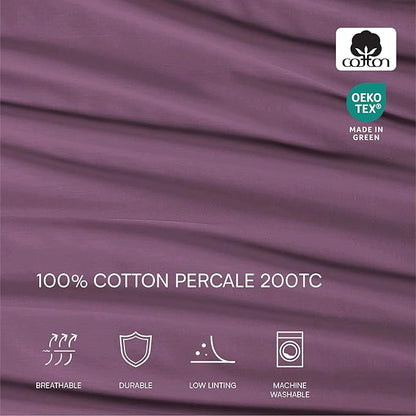 Lacoste 100% Cotton Percale 3-Piece Sheet Set – Cool, Crisp, Matte, and Durable, Oeko-Tex Certified – Solid, Plum, Twin