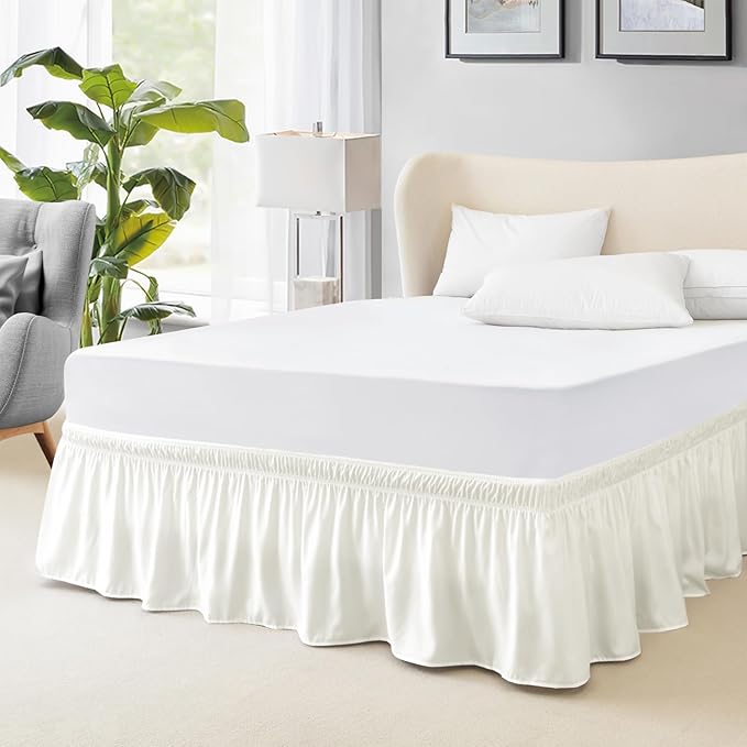 FreshCulture King Bed Skirt, Dust Ruffle for King Size Bed, Easy Fit with 18-Inch Tailored Drop, Elastic Wrap Around Bed Skirt King Size, Hotel Quality Bed Skirts for Adjustable Bed (Ivory)