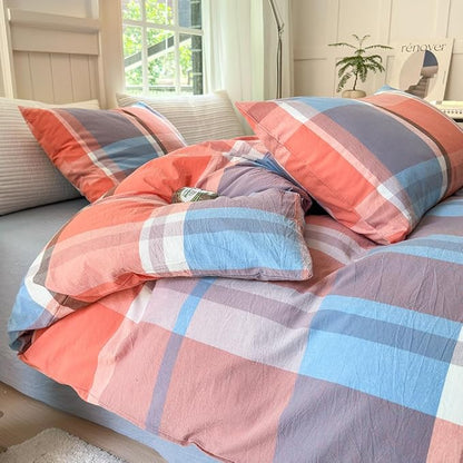 FACE TWO FACE Bedding Duvet Cover Set100% Washed Cotton Duvet Cover Linen Like Textured Breathable Durable Soft Comfy (Full, Time Blue)