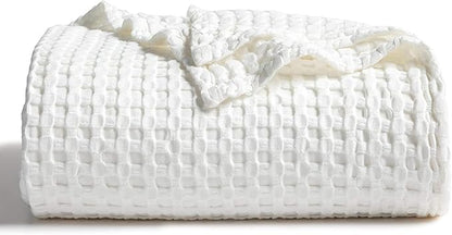 Bedsure Cooling Cotton Waffle Weave Throw Blanket - Lightweight Breathable Blanket of Rayon Derived from Bamboo for Hot Sleepers, Luxury Throws for Bed, Couch and Sofa, Ivory, 50x70 Inches