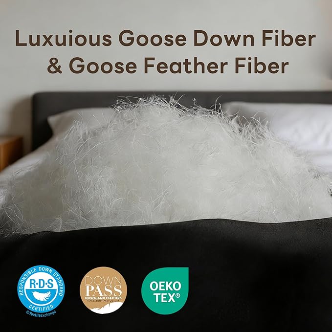 Goose Feather Down Fiber Comforters Full Size, Extra Fluffy White Duvet Insert, Ultra-Soft, Breathable, Noiseless, All Season Hotel Luxury Collection Bedding Comforters 82"x86"