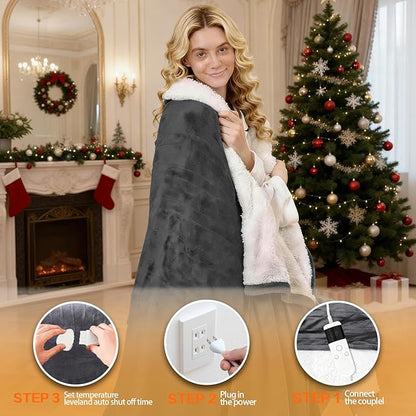 Electric Heated Blanket Twin Size 62''x84'' -Control Heating Blanket, Soft & Warm Flannel 10-Level Temperature Control, 8 Hours Auto Off, Rapid Heating & Overheat Protection
