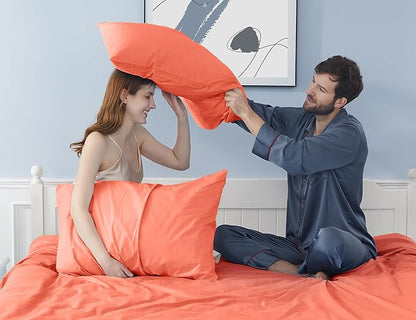 Pillow Cases, Standard Queen Size Cotton Percale Weave Pillowcases, Pre-Shrunk Breathable and Hypoallergenic Pillowcases, Set of 2 (2 Piece Standard/Queen 20 Inch x 30 Inch, Coral)