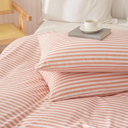 Full Comforter Set Pink White Stripes Pattern Comforter Full Modern Style Striped Comforter with 2 Pillowcases Lightweight 3 Pieces Boho Bedding Comforter Farmhouse Striped Fluffy Comforter Set