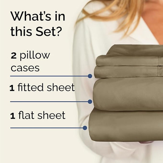 Twin 4 Piece Sheet Set - Comfy Breathable & Cooling - Ultra Soft Hotel Luxury Bedding Set with 8-16 Inch Deep Pockets - 1 Flat & 1 Fitted Sheet & 2 Pillowcases - Cozy, Wrinkle Free & Easy Care - Khaki