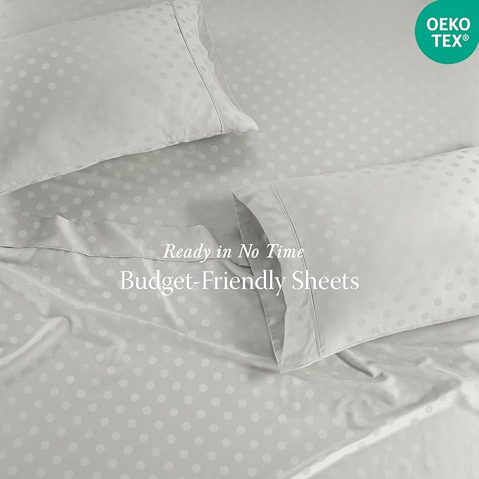 Threadmill Cotton Full Size Sheet Set | 100% Cotton Sheets for Full Size Bed | Damask Jacquard Full Bed Sheets Set with 16” Deep Pocket | Soft Sateen Weave 4-Piece Cooling Bedding Set | Light Grey