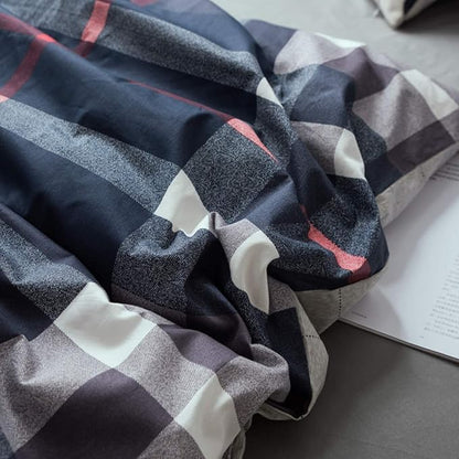 Cottonight Navy Blue Plaid Comforter Set King Buffalo Checkered Comforter Lightweight Blue Grid Bedding Set Super Soft Blue Red and White Plaid Bedding Set for Men Boys Adults