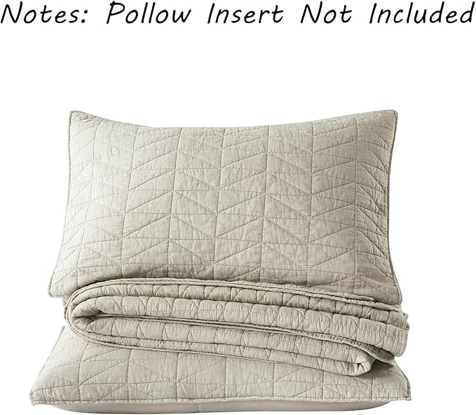 HORIMOTE HOME Quilt Set King Size, Stone-Washed Chic Rustic Beige Coverlet with Classic Triangle Stitched Pattern, Ultra Soft Lightweight Quilted Bedspread for All Season, 3 Pieces
