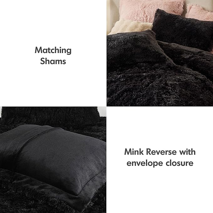 Intelligent Design Malea Shaggy Comforter Set, Long Faux Fur Cozy Down Alternative, Modern Casual Ultra Soft All Season Fluffy Bedding with Matching Sham,Twin/Twin XL, Black 2 Piece