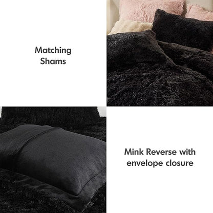 Intelligent Design Malea Shaggy Comforter Set, Long Faux Fur Cozy Down Alternative, Modern Casual Ultra Soft All Season Fluffy Bedding with Matching Sham, King/Cal King, Black 3 Piece
