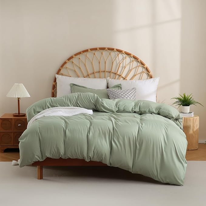 JSD Sage Green Duvet Cover Set Twin Size, 2 Piece Microfiber Kids Duvet Cover with Pillow Sham, Zipper Closure, Comforter Not Included