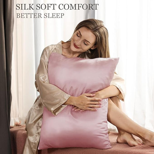 Adubor 100% Silk Pillowcase - Mulberry Silk Pillow Cases, 22 Momme 6A Grade Fibers, Silk Pillow Case for Hair and Skin Health, with Hidden Zipper (Standard 20''×26'', Medium Pink, 1PC)