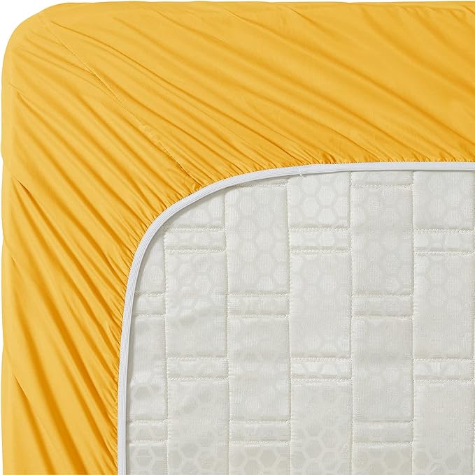 Clara Clark Bed Sheets, Premier 1800 Series 4 Piece Bed Sheet Set, Deep Pocket, Wrinkle, Fade, Stain Resistant, Luxury Soft Bedding Sheets & Pillowcases, Twin, Yellow