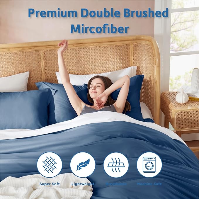 Nestl Twin Duvet Cover Set - Soft Double Brushed Navy Blue Duvet Cover Twin/Twin XL, 2 Piece, with Button Closure, 1 Duvet Cover 68x90 inches and 1 Pillow Sham