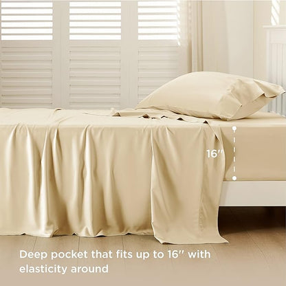 Bedsure Cooling Sheets Twin, Rayon Derived from Bamboo, PureWoven, Breathable & Soft Twin Sheets Set, Deep Pocket Up to 16 Inches, Hotel Luxury Silky Bedding for Hot Sleepers, Alabaster Gleam
