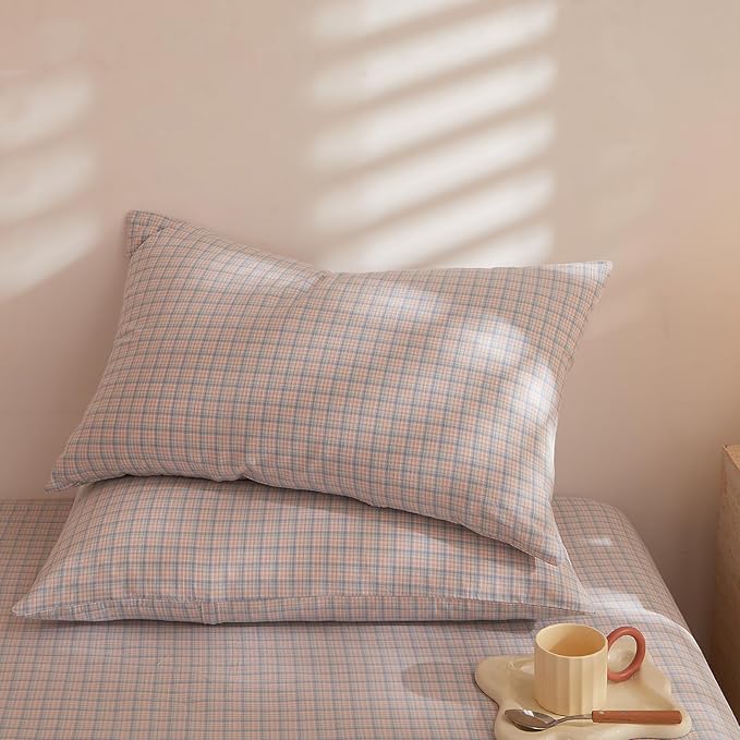HighBuy Pink Blue Gingham Comforter Set King Modern Plaid Checkered Pattern Comforter 3 Pieces Grid Comforter with 2 Pillowcases Soft Fluffy Gingham Bedding Set Farmhouse