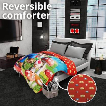 The Super Mario Bros. Movie Kids Bedding Super Soft Microfiber Reversible Comforter, Twin/Full Size 72" x 86", (100% Official Licensed Product) by Franco