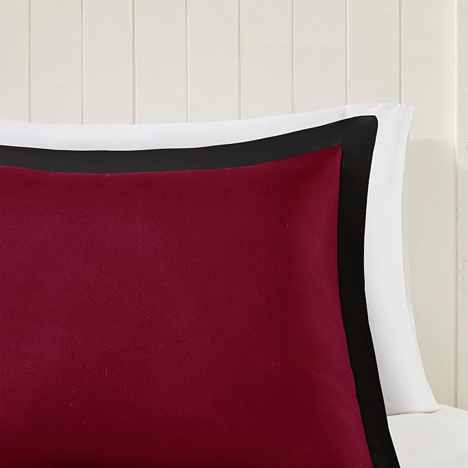 Madison Park Comforter Set, Reversible Down Alternative All Season Microfiber Bedding, 3M Scotchgard Stain Release, Full/Queen Dorm Comforter, Red/Black