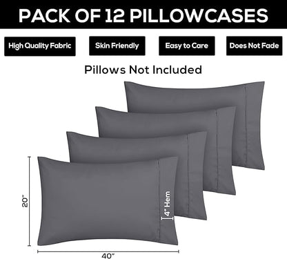 Utopia Bedding King Pillow Cases - 12 Pack - Envelope Closure - Soft Brushed Microfiber Fabric - Shrinkage and Fade Resistant Pillow Covers King Size 20 X 40 Inches (King, Grey)