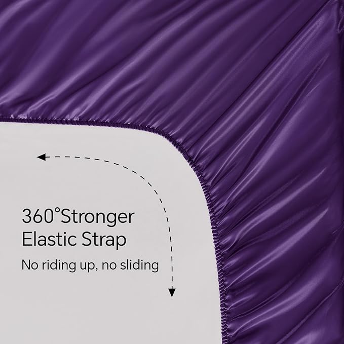 BEDELITE California King Sheets Set, Luxury Soft Plum Purple Satin Sheets for Hair and Skin, Similar to Silk Bed Sheets Set 4 Pieces with 1 Deep Pocket Fitted Sheet, 1 Flat Sheet, and 2 Pillowcases